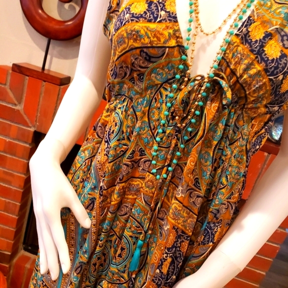 Karma Highway*2 Prints Avail* Silky Hi-Lo Ruffle Hem Sangria Dress OS NEW - Picture 3 of 6